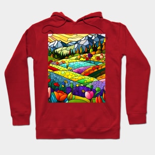 Stained Glass Colorful Mountain Flowers Hoodie